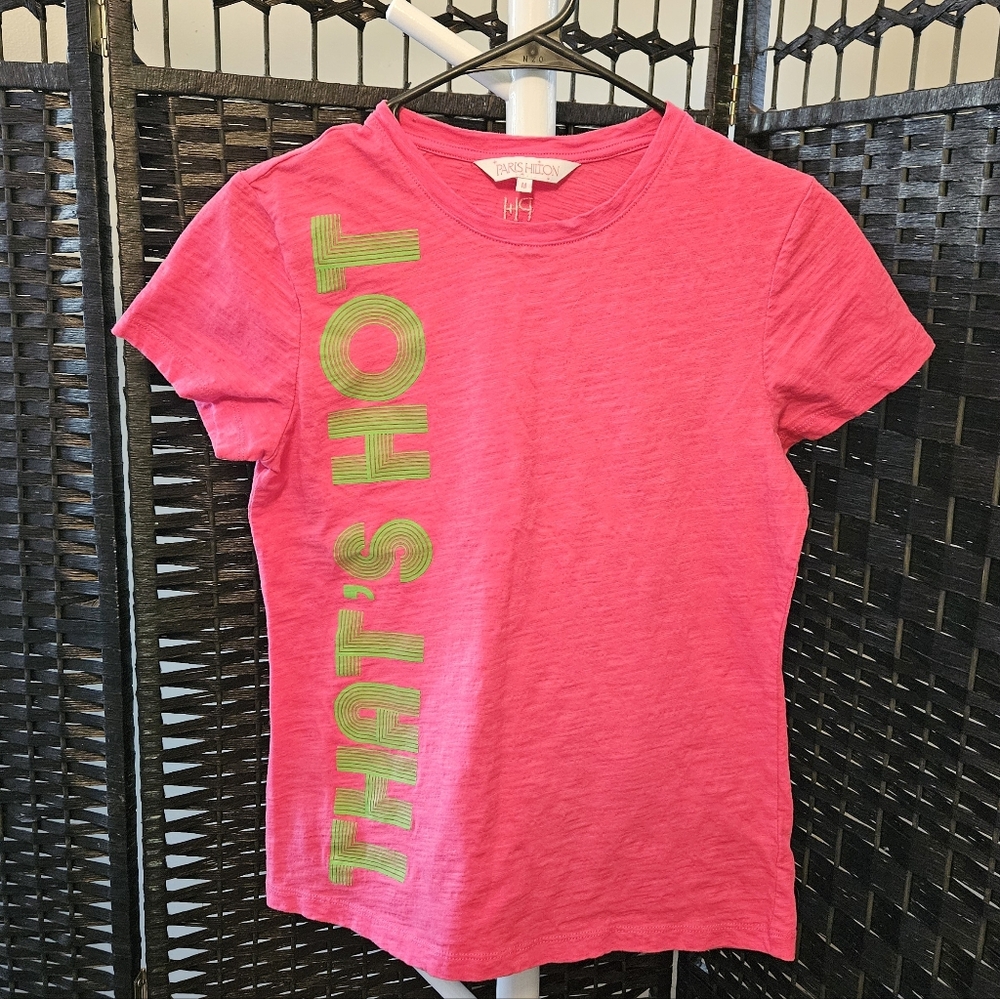 Paris Hilton Pink Tee with Green Accents